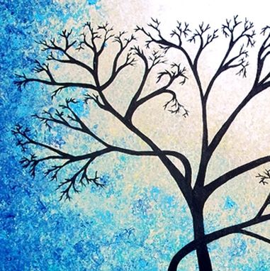Custom Made Original Abstract Tree Painting,Textured Cherry Blossom,Blue Tree,Abstract Blue White Tree Painting