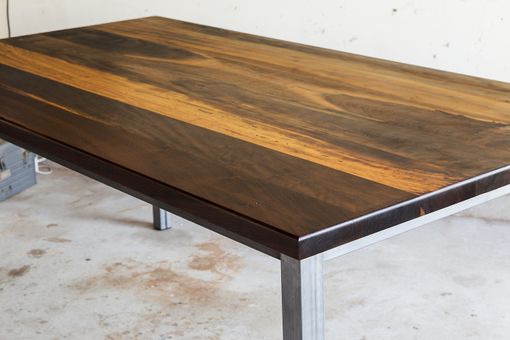 Custom Made Modern Brazilian Imbuia Dining Table With Raw Steel Base