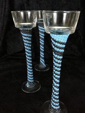 Custom Made Beaded Candle Holders - Blue Hue Wrap