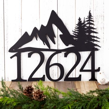 Custom Made House Number Sign With Mountains, Metal Address Plaque, Lake House Decor, Outdoor Metal Wall Art