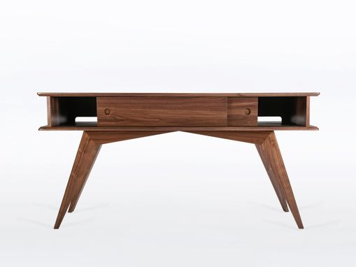 Custom Made Modern Entry Table With Storage, Narrow Mid Century Style, Solid Walnut "Montecito"