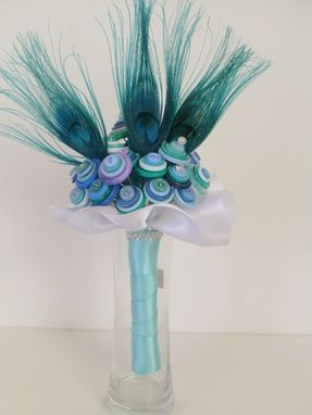 Custom Made Peacock Blue Buttons Bridal Bouquet