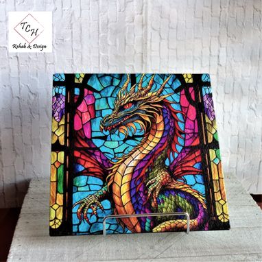Custom Made Stained Glass Dragon Art Mural Dragon Wall Decor Or Tabletop Display