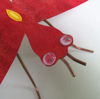 Custom Made Handmade Upcycled Metal Dragonfly Sculpture In Red