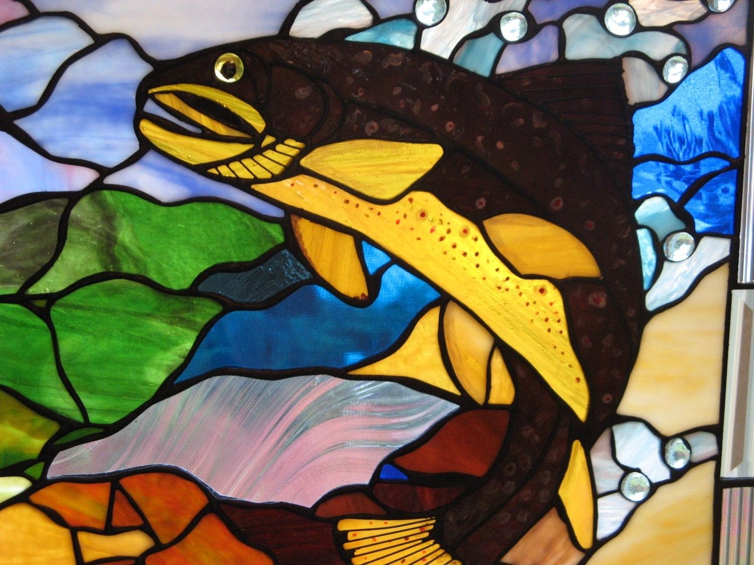 Buy Hand Crafted Stained Glass Spotted Brown Trout Panel, made to order