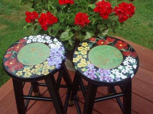 Custom Made Painted Floral Bar Stool - 24 Inches Or 29 Inches