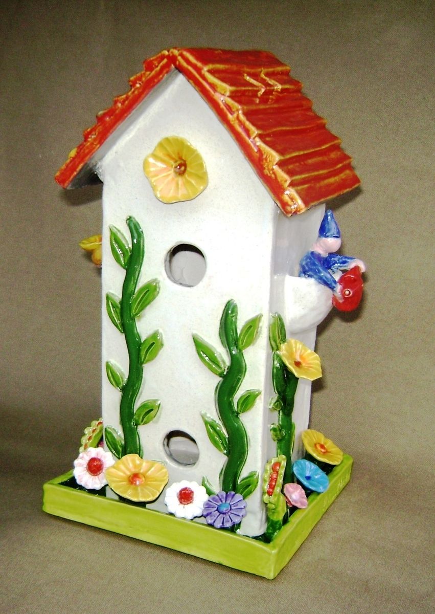 Hand Made Bird Condo Flower Garden Ceramic House by Robin Chlad Designs ...