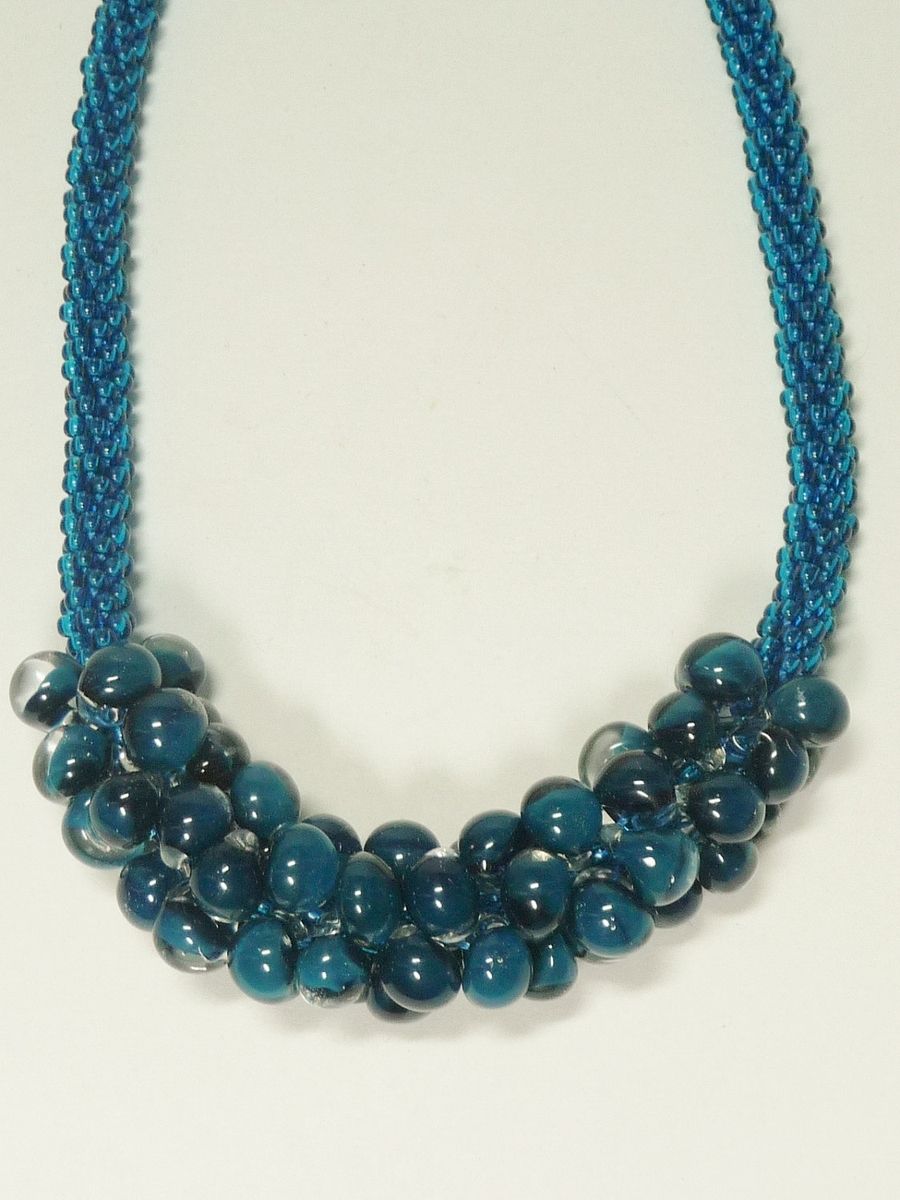 Custom Denim Kumihimo Necklace W/Denim Blue Unicorne Teardrops by ...