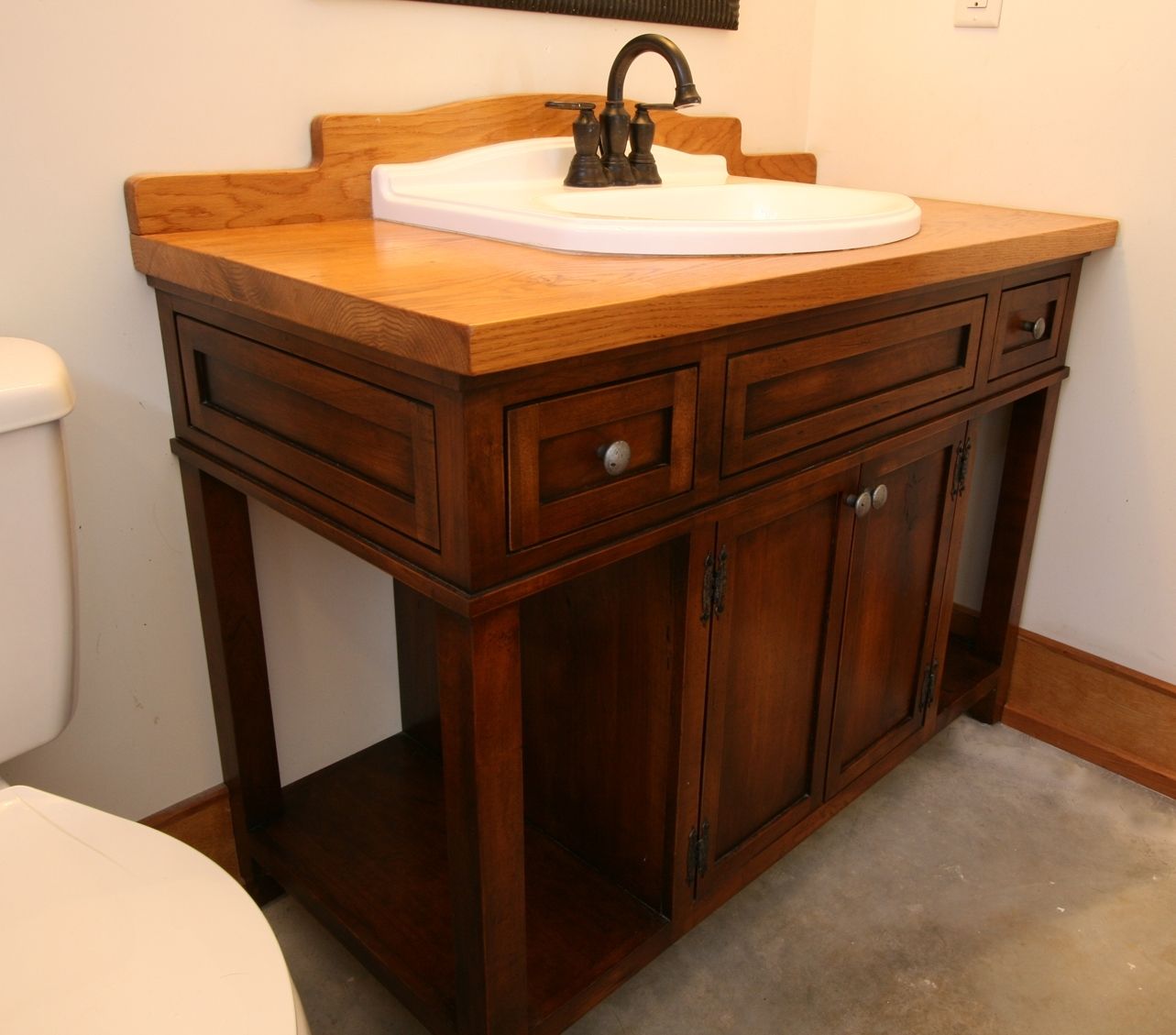 Custom Wood Bath Vanity With Reclaimed Sink