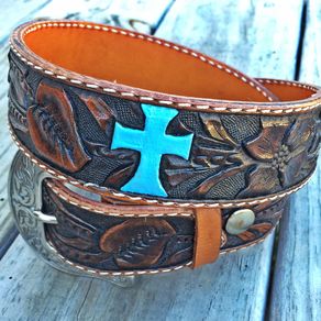 Western Turquoise Sun And Floral Lace On Belt Buckle Salt Pepper