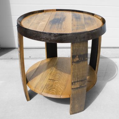 Custom Made Whiskey Barrel End Table With Shelf