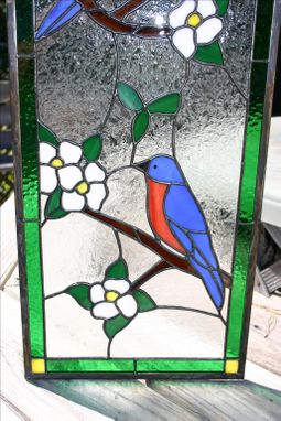 Custom Made Stained Glass Panel - Bluebirds In Dogwood Tree