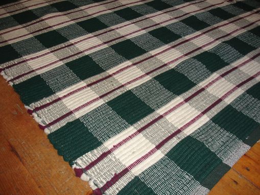 Custom Made Green Marsala Red White Plaid Woven Hand Dyed Wool Rug 7.5 Ft X 8.5 Ft