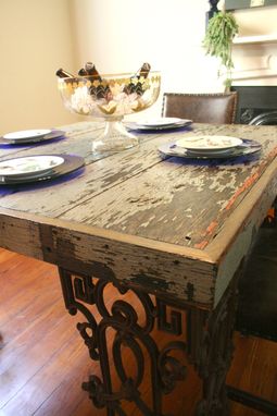 Custom Made New Orleans Dining Room Table Made From Distressed Wood And Wrought Iron