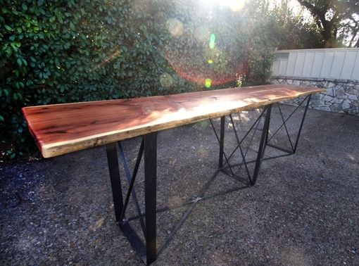Custom Made 12-Ft Bar Table With Natural Edge Cedar And Custom Steel Base
