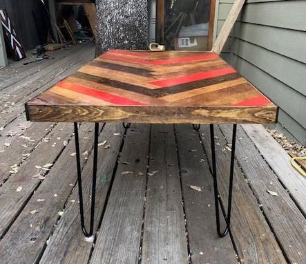 Custom Made Wine Barrel Chevron Coffee Table With Free Shipping