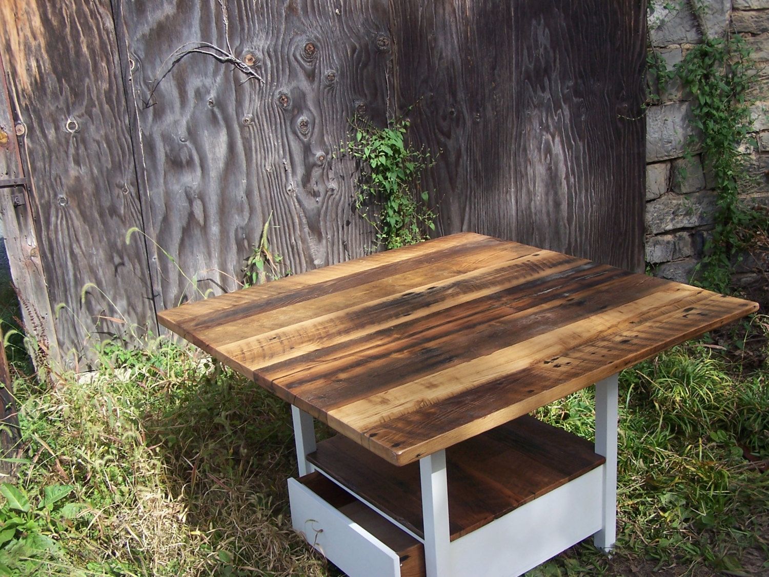 Buy Hand Made Reclaimed Wood Kitchen Table With Storage Base, made to