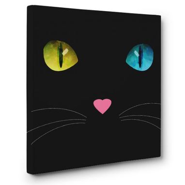 Custom Made Cute Black Heterochromia Cat Canvas Wall Art