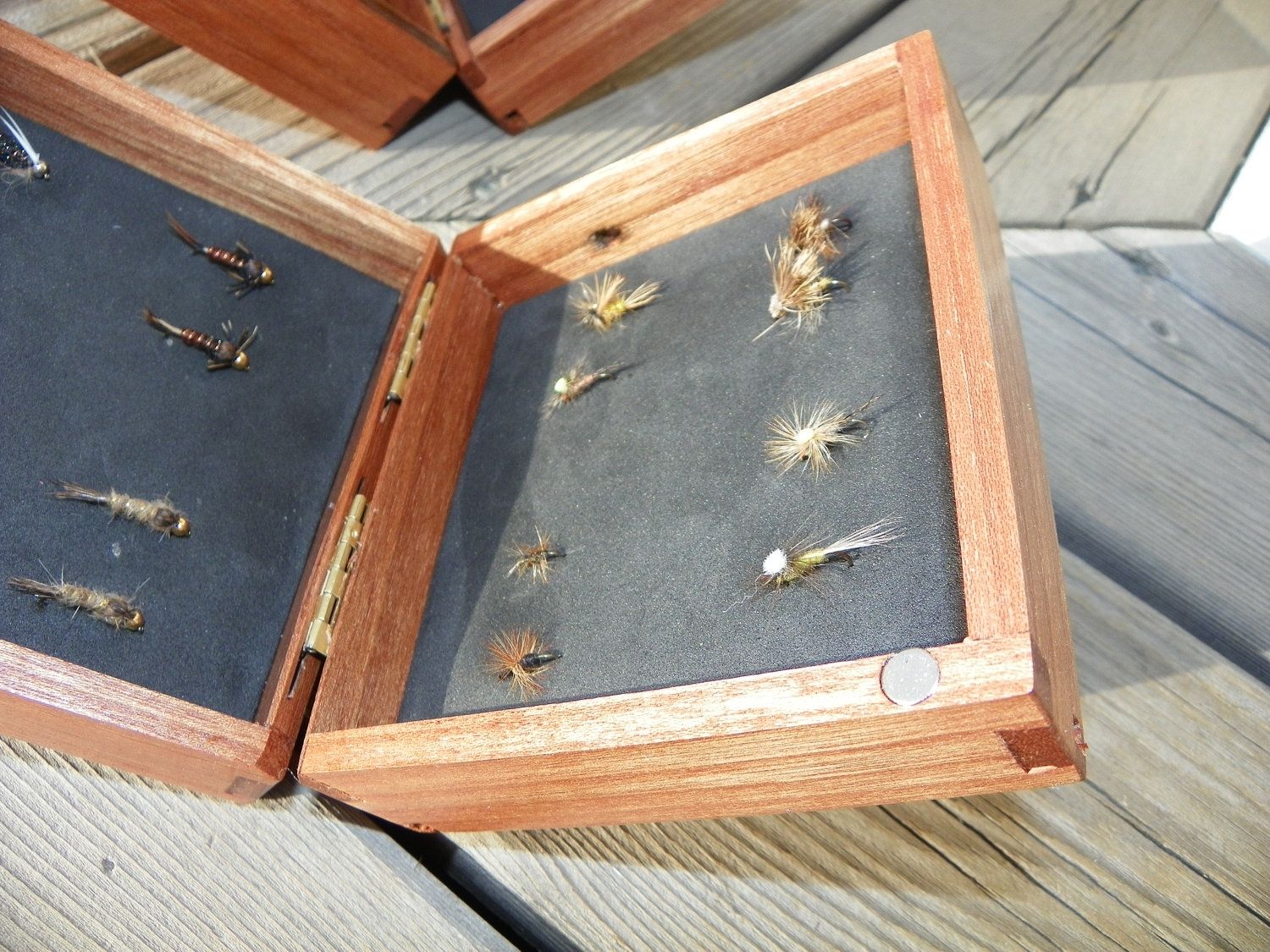 Hand Crafted Fly Fishing Boxes With Fly Selection Made From Reclaimed