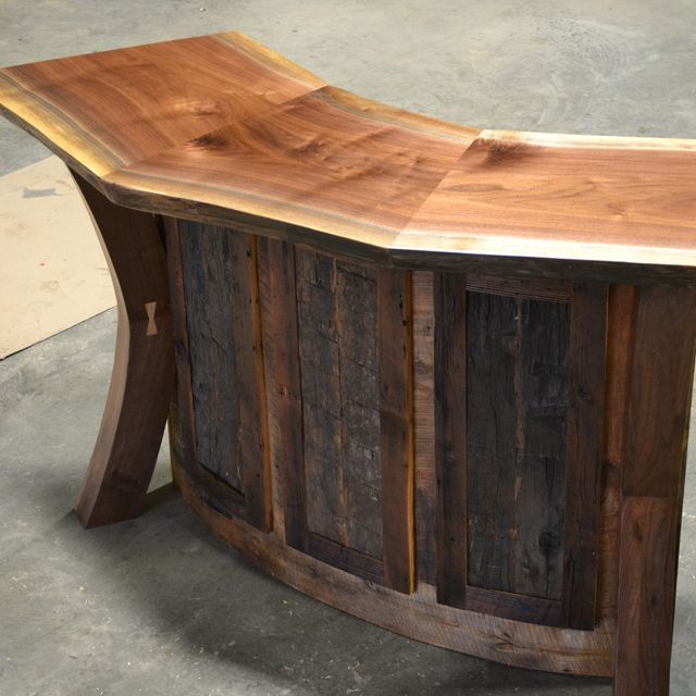 Hand Crafted Live Edge Walnut And Reclaimed Curved Bar Reception Hand Crafted Live Edge Walnut And Reclaimed Curved Bar Reception Desk By Corey Morgan Wood Works Custommade