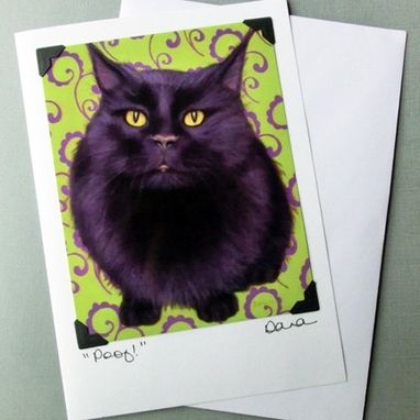 Custom Made Black Cat Card - Cat Art Postcard Greeting Card Combo - Black Cat With Purple Scrolls