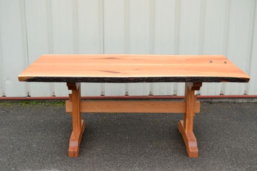 Custom Made Live Edge Cherry Dining Table With Trestle Base