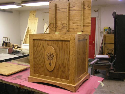Custom Made Oak Quilt Storage Chest With Wheat Motif