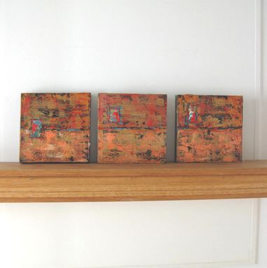 Custom Made Acrylic Abstract Paintings On Canvas Original Triptych With Rustic Background