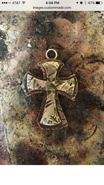 Custom Made Religious Pendant Cross In Copper And Sterling Silver