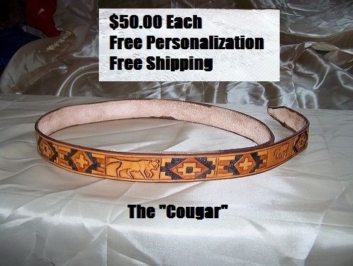 Custom Made Hand Tooled Leather Belt 1-1/4" "Cougar" Design
