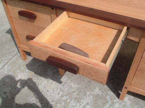 Custom Made "Craftsman Desk" In Quarter-Sawn Red Oak And Walnut