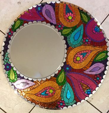 Custom Made Paisley 24" Stained Glass Mosaic Mirror