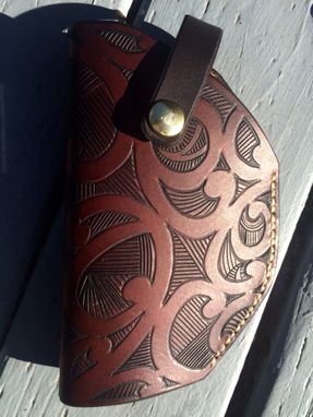 Custom Made Left Carry Maori Inspired Tribal Leather Carved Holster