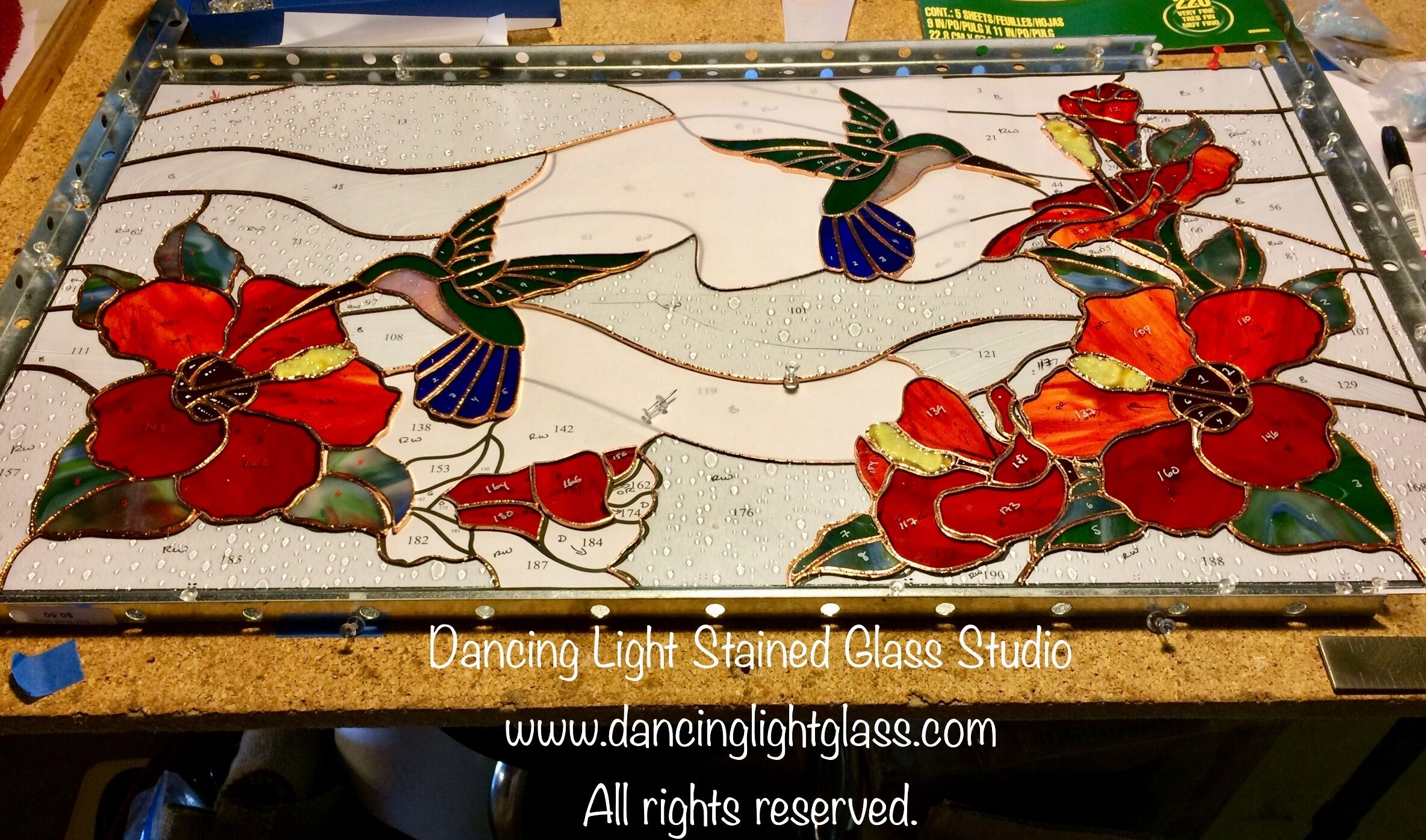 Custom Hummingbirds And Hibiscus by Dancing Light Stained Glass Studio