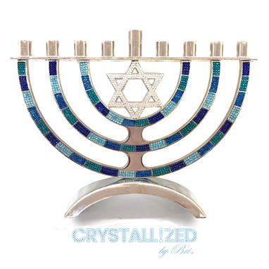 Custom Made Crystallized Menorah Hanukkah Jewish Bling Holiday Decor Genuine European Crystals Bedazzled