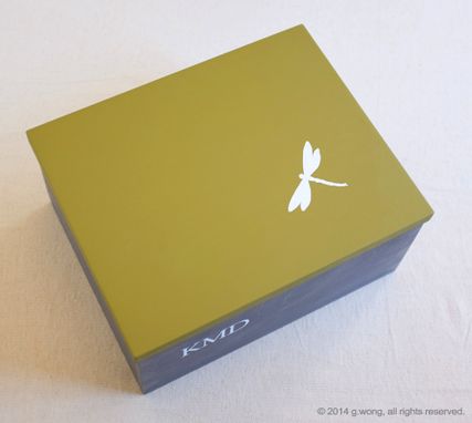 Custom Made Personalized Wooden Dragonfly Box, Hand-Cut Artwork & Initials