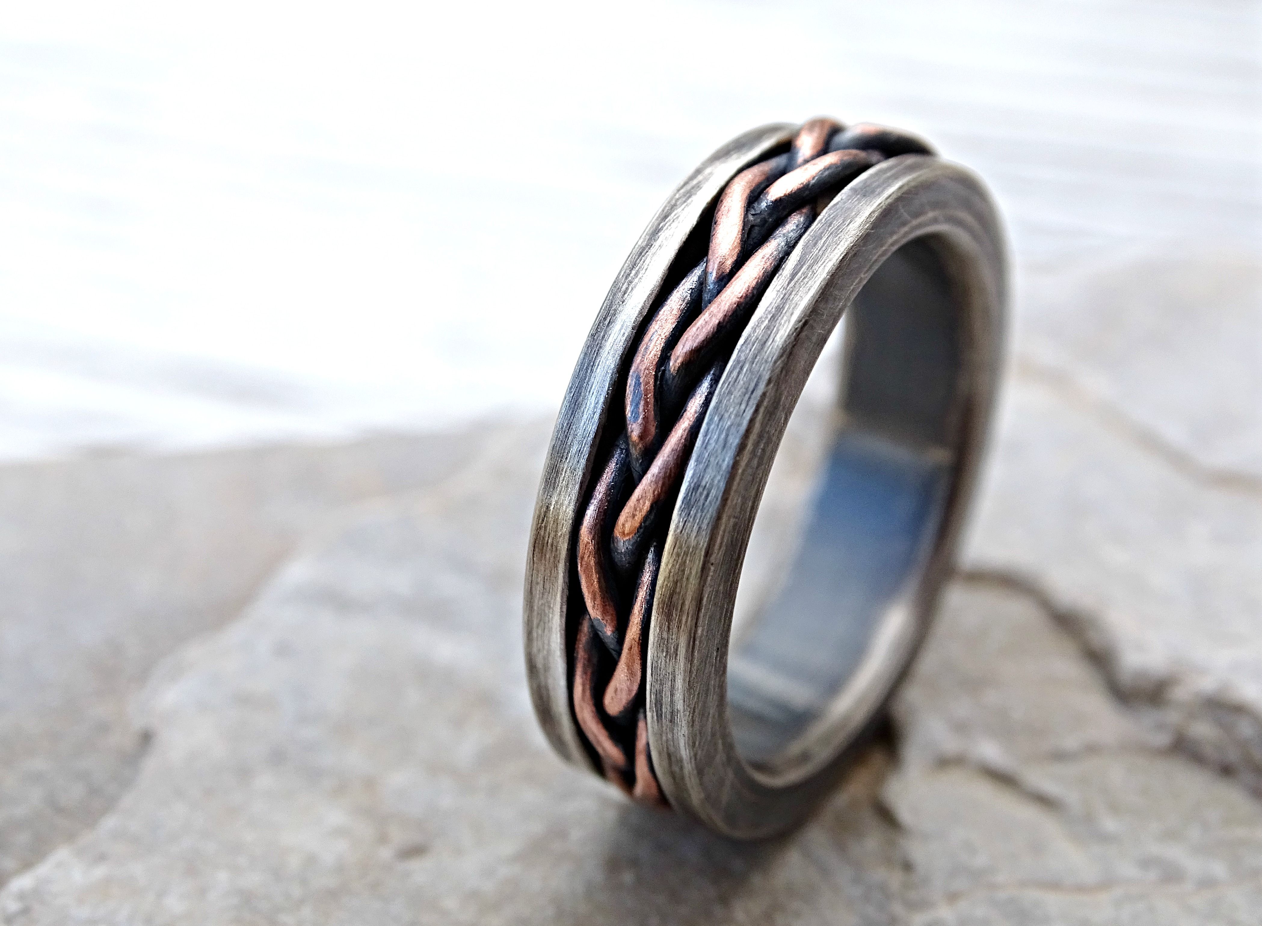 Buy a Hand Crafted Viking Wedding Band, Braided Ring Two Tone, Rustic ...