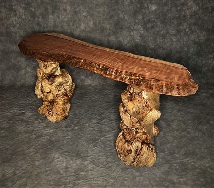 Custom Made Curly Redwood Tzble With Blue Pine Burl Bases