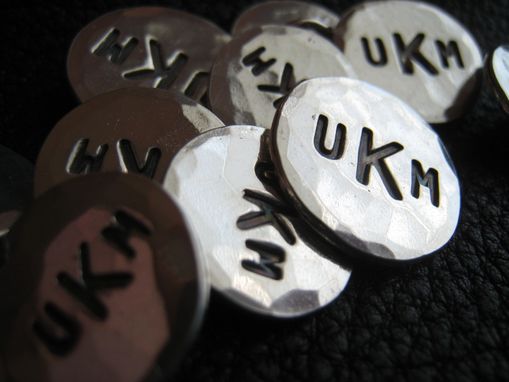 Custom Made Solid Silver Monogrammed Blazer Buttons With Three Block Letter Monogram And Hand Hammered Finish