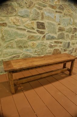 Custom Made Reclaimed Hand Hewn Tapered Leg Farm Table With Bench Set