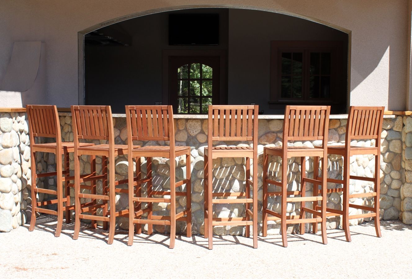 Custom Made Outdoor Mahogany Bar Chairs by Dorch Design Studio