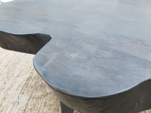 Custom Made Live Edge Coffee Table- Gray- Round- Natural Wood- Circular- Steel Legs- Thick- Modern