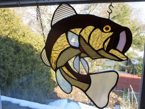 Custom Made Brown Stained Glass Largemouth Bass Light Catcher