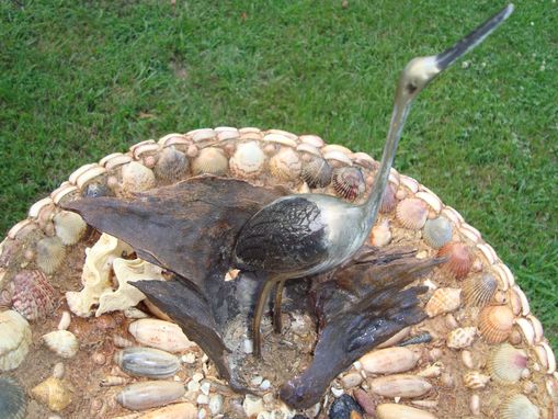 Custom Made Sea Shell Birdbath With Driftwood Perch