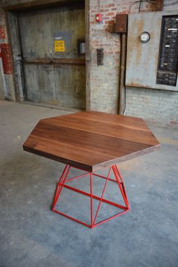 Custom Made Modern Hexagon Dining Table With Extension Top In Walnut And Steel