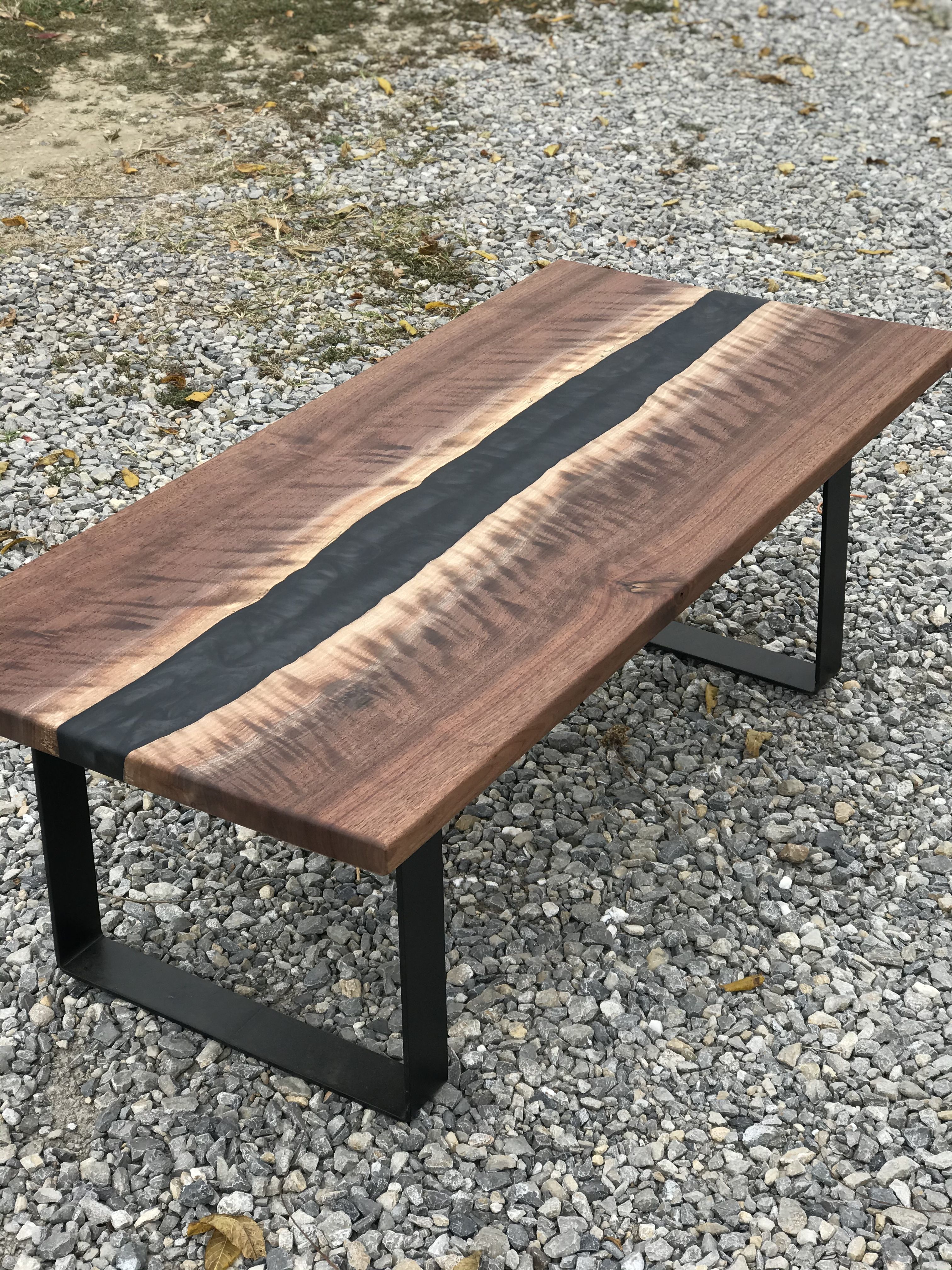 Black Walnut Epoxy River Coffee Table 125 - KC Custom Hardwoods