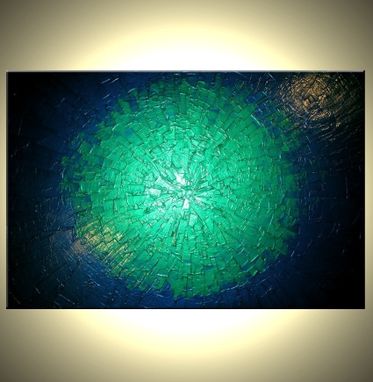 Custom Made Metallic Blue Painting, Abstract Green Textured Painting, Original Palette Knife Art