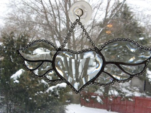 Custom Made Beveled Stained Glass Winged Heart Light Catcher