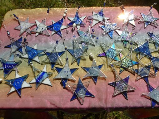 Custom Made Blue And White Star Of David Stained Glass Light Catcher With Beads