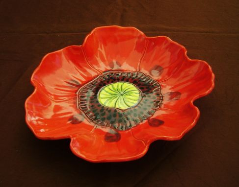 Custom Made Red Poppy Serving Dish, Fruit Bowl, Handmade Pottery